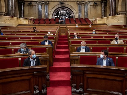 Pleno extraordinario sobre la crisis de la Monarquía, en el Parlamento catalán este viernes.