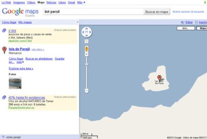Aspecto del mapa de Google donde se señala que el islote de Perejil es marroquí