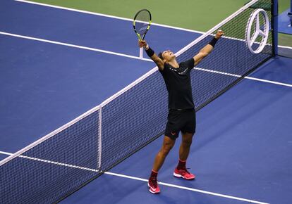 Rafa Nadal celebra su victoria frente a Kevin Anderson en la final de Open del tenis de Estados Unidos, el 10 de septiembre de 2017, en Nueva York.