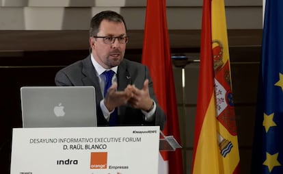 El presidente de Renfe, Raül Blanco, esta mañana en el desayuno Executive Forum celebrado en Madrid.