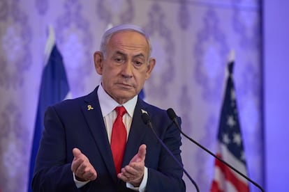 Netanyahu, durante un acto en Jerusalén (Israel) este domingo. 