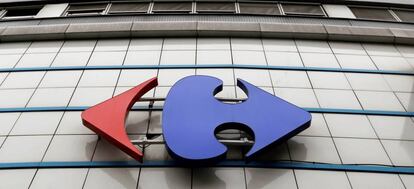 FILE PHOTO: A Carrefour logo is seen on a Carrefour Hypermarket store in Montreuil, near Paris