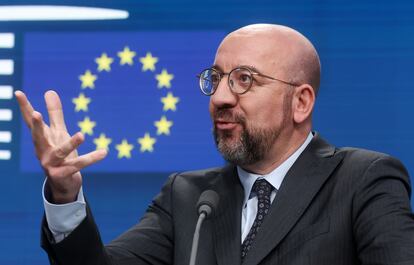 Charles Michel, este jueves durante una rueda de prensa en Bruselas.  