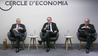 El exministro Carlos Solchaga, el presidente del Círculo de Economía, Javier Faus, y el exconsejero Andreu Mas-Colell. 