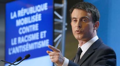 El primer ministro francés, Manuel Valls, durante la presentación del plan contra el racismo y el antisemitismo.