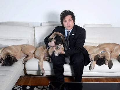 Javier Milei with his cloned dogs.