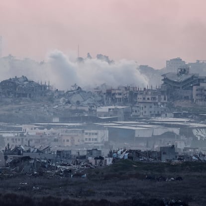 Smoke rises in North Gaza, amid the ongoing conflict between Israel and Hamas, as seen from Israel, January 14, 2025. REUTERS/Amir Cohen