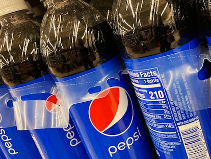 Bottles of Pepsi are displayed in a grocery store, Ill., Thursday, Feb. 9, 2022.