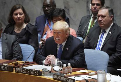 El presidente de Estados Unidos, Donald Trump, durante su intervención en el Consejo de Seguridad de las Naciones Unidas, el 26 de septiembre de 2018.