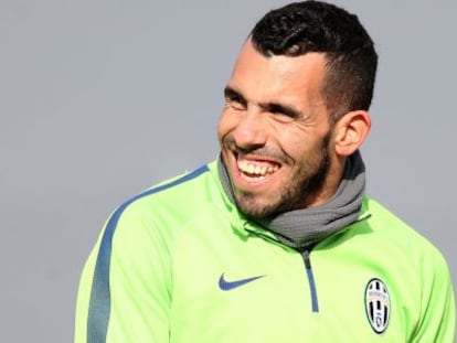 Tévez, en el último entrenamiento previo al partido contra el Borussia