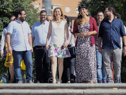 Teresa Rodríguez (centro), en la presentación de su candidatura a las primarias el pasado martes.