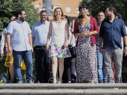 Teresa Rodríguez (centro), en la presentación de su candidatura a las primarias el pasado martes.