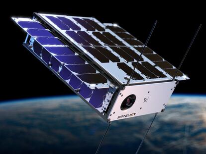 Recreación de un nanosatélite de la futura constelación de Sateliot.