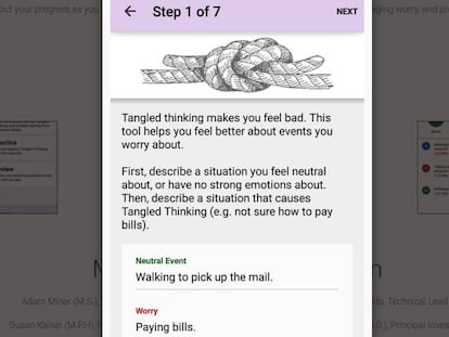 Pantallazo de la 'app' Worry Knot, que ofrece consejos para afrontar las preocupaciones.