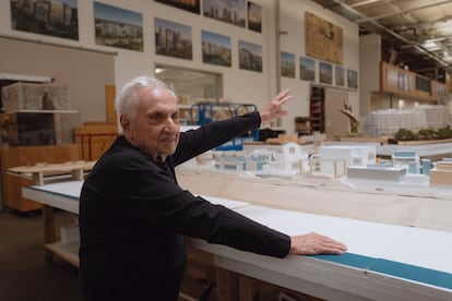 The architect Frank Gehry at his studio in Los Angeles, in December of 2023.