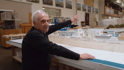 The architect Frank Gehry at his studio in Los Angeles, in December of 2023.