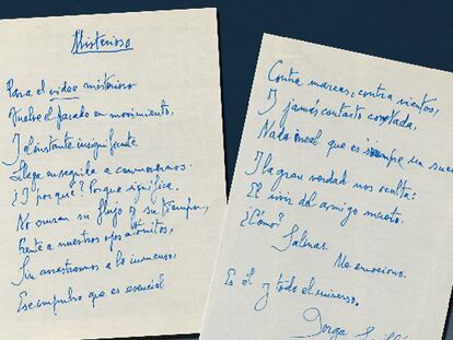 Manuscrito original del poema <i>Misterioso, </i><b>de Jorge Guillén. Pedro Salinas (izquierda) y Luis Cernuda, en las películas rescatadas.</b>