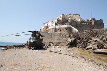 An army helicopter on the Peñon de Vélez de la Gomera