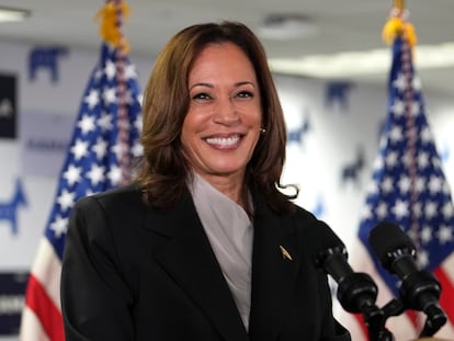 Kamala Harris en su sede de campaña, el 22 de julio.
