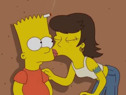 Bart ha tenido tantas novias y pequeños romances que llevaría mucho enumerarlos. Solo hay uno que ha pasado más allá de la inocencia infantil y que a más de un espectador pudo hacerle sentirse incómodo. En este episodio Bart comienza un romance a escondidas con Shauna, la novia de uno de los matones del colegio, Jimbo Jones. En un momento dado, Shauna mete a Bart en un local vacío de un centro comercial, se levanta la camiseta y, en una escena inusualmente adulta para la serie, le enseña los pechos. Aunque desconocemos la edad exacta de Shauna, debe de girar en torno a los 15 años y recordemos que Bart solo tiene 10. Efectivamente, en algunos países podría ser calificado de delito.