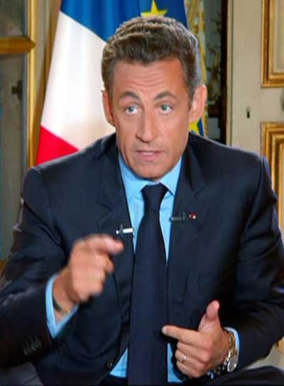 Nicolas Sarkozy, durante la entrevista televisada de anoche.