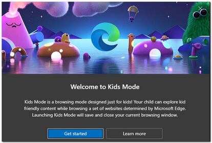 Pantalla de acceso al modo niños de Edge.