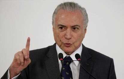 Presidente Michel Temer em discurso no Planalto. 