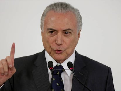 Presidente Michel Temer em discurso no Planalto. 