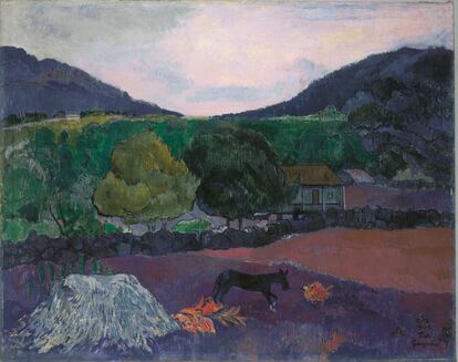 Podría ser su epitafio pictórico. 'Paisaje con perro' (1903) lo pintó poco antes de su fallecimiento. Es el paisaje que un Gauguin enfermo veía desde su ventana.