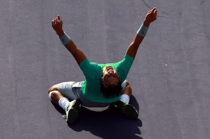 Nadal celebra su triunfo en la final ante Del Potro