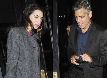 Amal Alamuddin y George Clooney saliendo del restaurante el 25 de octubre de 2013.