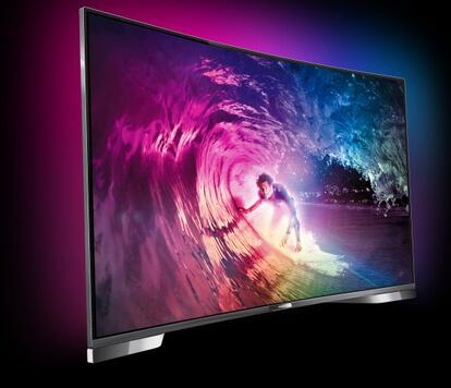 Televisor Philips de la serie 8900 con pantalla curva.