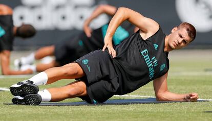 Morata, en un entrenamiento del Madrid en California. 