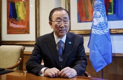 Ban Ki-moon, secretari general de l'ONU, abans de l'entrevista.