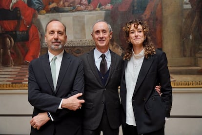 Commissioners Guido Beltramini, Francesca Burgo and Giulio Manieri Elia, director of the Venice Academy Gallery.