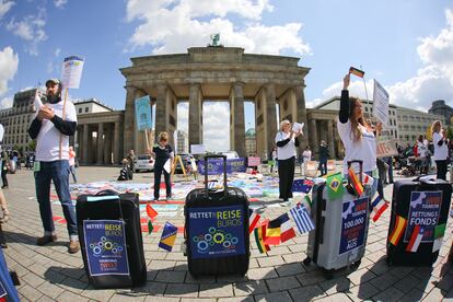 Protesta de las agencias de viaje en Berlín, este viernes. 