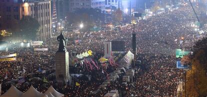 Manifestaci&oacute;n contra Park Geun-hye, la semana pasada en Se&uacute;l.