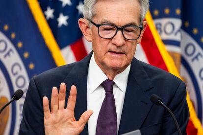 El presidente de la Reserva Federal de EE UU, Jerome Powell, en la rueda de prensa posterior a la reunión del comité de mercado abierto del 18 de junio.