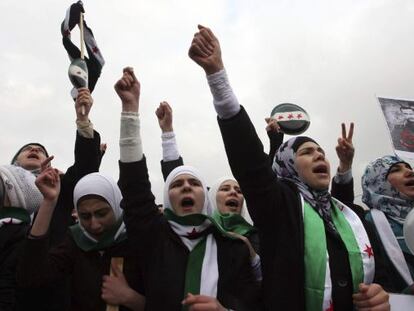 Manifestantes sirios en Jordania.