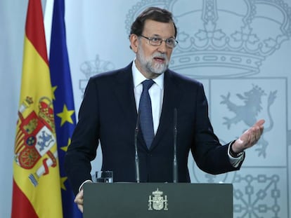 Mariano Rajoy durante una rueda de prensa en respuesta al presidente de la Generalitat.