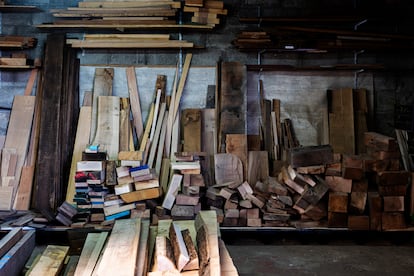  The wood is stored in the co-op’s workshop.