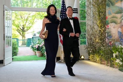 Joe Bae and Janice Bae arrive for the State Dinner with President Joe Biden and the South Korea's President Yoon Suk Yeol at the White House, Wednesday, April 26, 2023, in Washington