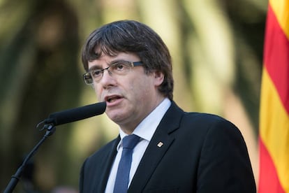 Puigdemont, este domingo, en la ofrenda de la Generalitat a la tumba de Lluís Companys.