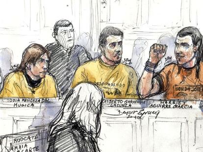Uno de los dibujos hechos por Benoit Peyroucq en un juicio a etarras.