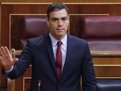 El presidente del Gobierno, Pedro Sánchez, en una la sesión de control al Ejecutivo en el Congreso.