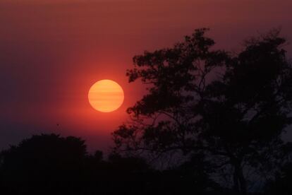 El sol se esconde en un bosque de San José Villanueva, a 25 kilómetros de San Salvador, el 25 de Febrero de 2017.