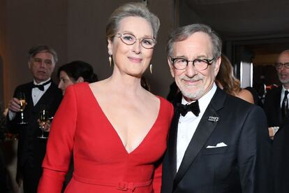 La actriz Meryl Streep y el cinesata Steven Spielberg, dos genios de Hollywood.