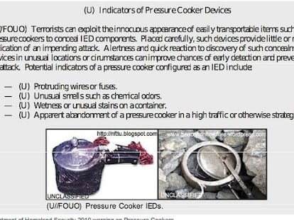 El Departamento de Seguridad Interior informaba en 2010 sobre el uso de ollas exprés en ataques terroristas.