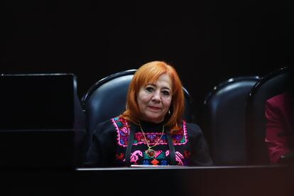 Rosario Piedra Ibarra durante el reporte anual de actividades de la Comisión Nacional de Derechos Humanos, en enero de 2025 en Ciudad de México.