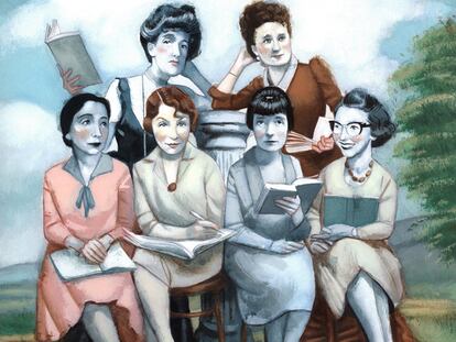 En primera fila, de izquierda a derecha, Anaïs Nin, Jean Rhys, Katherine Mansfield y Flannery O?Connor. En segunda fila, Edith Wharton y Kate Chopin.